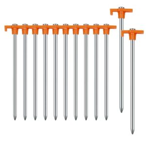12PCS Tent Stakes Heavy Duty Camping Stakes,AVOFOREST 7Inch Non-Rust Metal Tent Pegs Ground Stakes Tent Spikes Camping,Garden,Hiking Orange