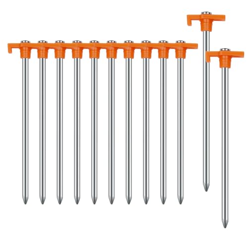 12PCS Tent Stakes Heavy Duty Camping Stakes,AVOFOREST 7Inch Non-Rust Metal Tent Pegs Ground Stakes Tent Spikes Camping,Garden,Hiking Orange
