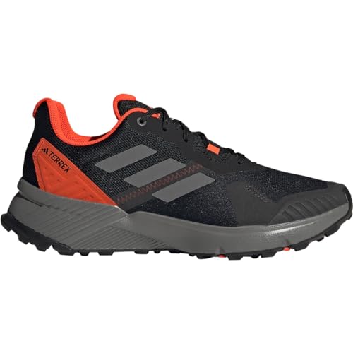 adidas Men's Terrex Soulstride Trail Running Shoes Sneaker, Black/Grey/Solar Red, 11