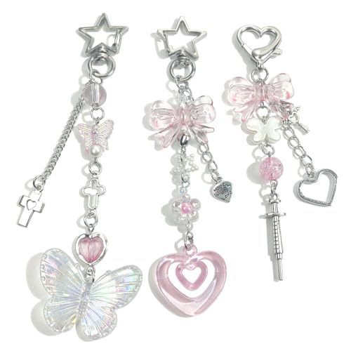 AGEN KGEN Novelty keychains Aesthetic Y2K Keychain Charms Stylish Keychains Accessories for Women Bag Purse Gifts (3x Pink Set)