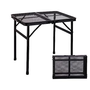 ALZEROOE Metal Picnic Small Folding Table, Camping Grill BBQ Side Table for Outdoor Garden Patio Yard - Portable Lightweight, Compact & Height Adjustable Grill Stand
