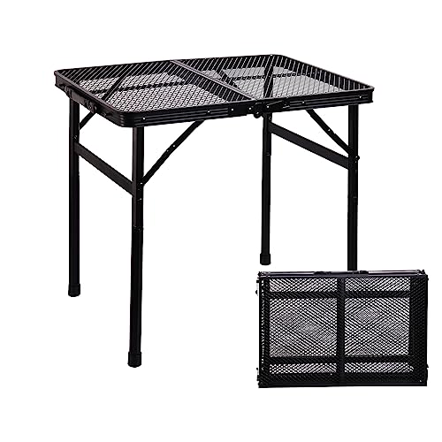 ALZEROOE Metal Picnic Small Folding Table, Camping Grill BBQ Side Table for Outdoor Garden Patio Yard - Portable Lightweight, Compact & Height Adjustable Grill Stand