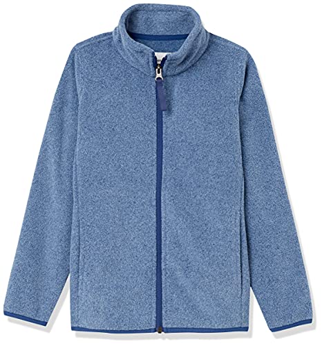 Amazon Essentials Boys' Polar Fleece Full-Zip Mock Jacket, Blue Heather, Large
