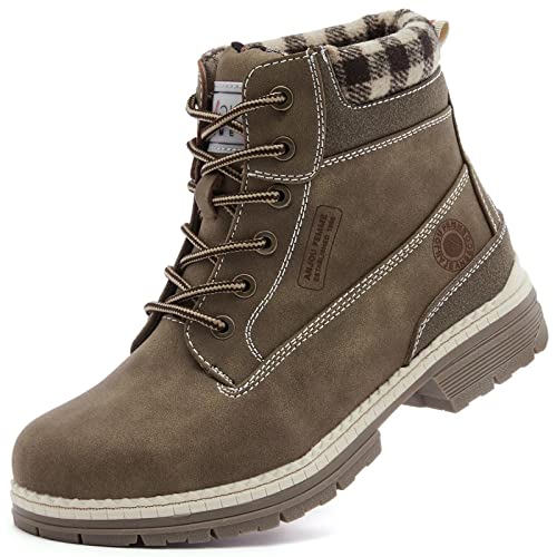 ANJOUFEMME Work Hiking Boots for Women Waterproof - Womens Outdoor Ankle Boots Lightweight Snow Winter Boots for Trekking Walking FNW19-KHAKI-G-8.5