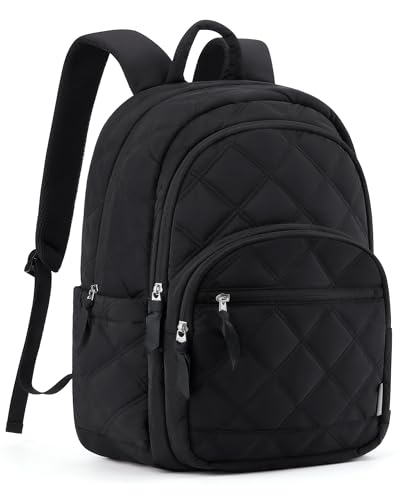 BAGSMAT Travel Laptop Backpack, Cute College Backpack for Women, Quilted Computer Bookbag, Water Resistant 15.6 Inch Laptop Lightweight Casual Bag Backpack