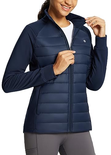 BALEAF Women's Lightweight Warm Jacket Running Water Resistant Insulated Fall Jackets Winter Hiking Hybrid Puffer Coat Navy Blue M