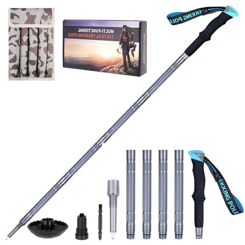 BEAUTIFABLE Hiking Stick Walking Staff - Detachable Trekking Pole Multitool for Women Child (5 Tube