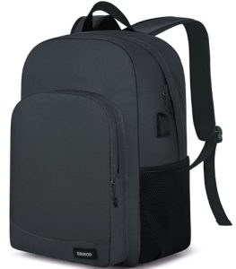 BIKROD Black Backpack for School Teen Boys and Girls, Plain Backpacks for Men and Women, Large Lightweight Casual Kids Bookbag, Daily-use Backpack with USB Charging Port Fits 15.6 Inch Notebook