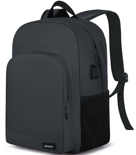 BIKROD Black Backpack for School Teen Boys and Girls, Plain Backpacks for Men and Women, Large Lightweight Casual Kids Bookbag, Daily-use Backpack with USB Charging Port Fits 15.6 Inch Notebook