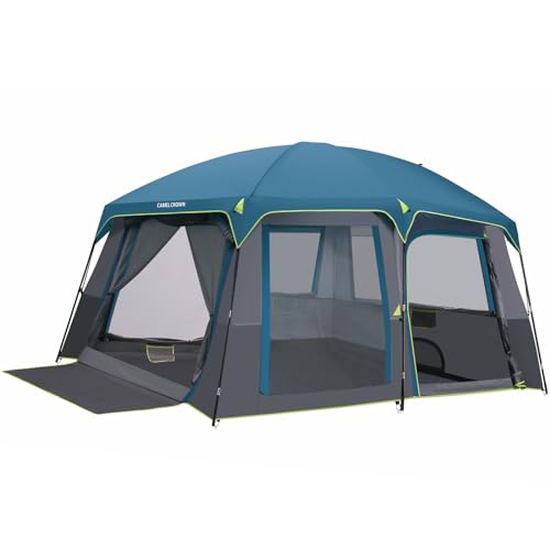 CAMEL CROWN Camping Tents 10 Person Family Cabin Tent with 2 Doors and 4 Windows Large Multiple Room Tent with Floor Mats Tents for Camping Outdoor Hiking (Navy Blue, 10 Person)
