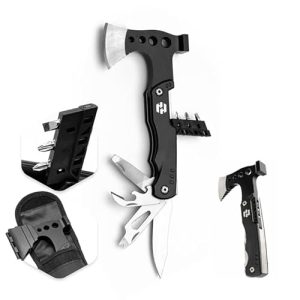 Camping Multitool - Camping Axe - 10 In 1 Stainless Steel Pocket Hatchet Multi tool With Durable Sheath For Outdoor, Survival Gear - Safety Locking Camping Accessories With Wrench by Hayvenhurst