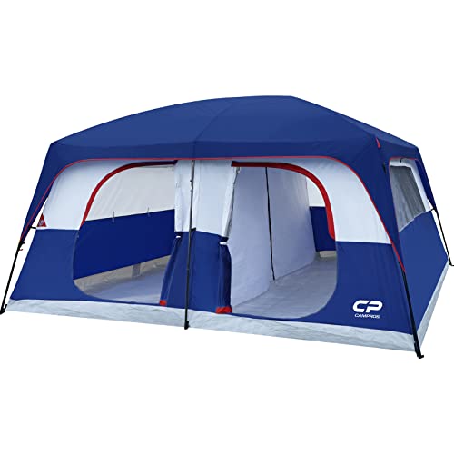 CAMPROS CP 12 Person Cabin Tent, 2 Room Extra Large Straight Wall Camping Tents Waterproof Windproof with Top Rainfly, 6 Large Mesh Windows, Double Layer, Easy Set Up Family Tent