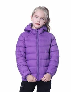 CECORC Hooded Puffer Winter Coats for Girls and Boys – Lightweight and Packable – Kids Insulated Jackets for Outwear, Purple, L(10)…