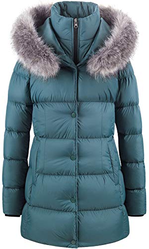 CREATMO US Women's Ladies Insulated Parka Jacket Quilted Zip Front Plus Size Winter Coat Acid Blue 3XL
