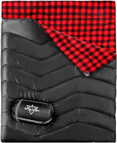 ETGLCOZY Double Sleeping Bag for Adults Kids Camping, XL Queen Size Sleeping Bag for All Season Hiking Backpacking, 2 Person Sleeping Bag Lightweight Waterproof for Cold Weather & Warm