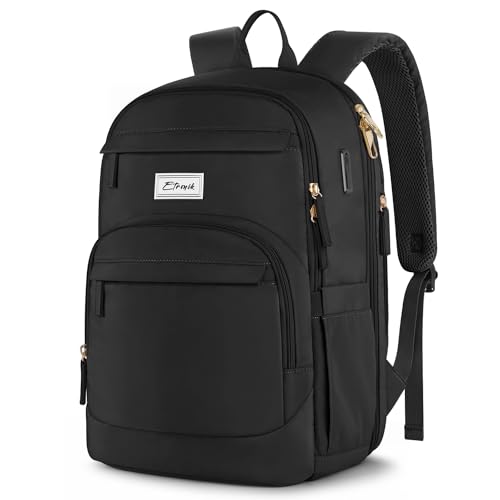 ETRONIK Travel Backpack for Women, 15.6 Inch Anti Theft Laptop Backpack with USB A & C Charging Port, Water Resistant Work Backpack, Computer Backpacks for Nurse, Teacher, College, School, Black