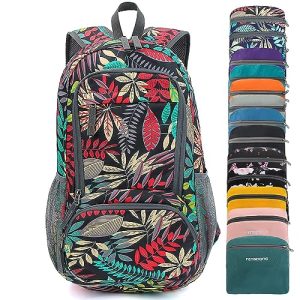 FENGDONG 35L Lightweight Foldable Waterproof Packable Travel Small Hiking Backpack Daypack for men women (A8-Black Leaf-Upgrade)