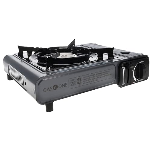 Gas One Portable Butane Camping Stove with Case: Automatic Ignition, Precise Heat Control - Camping & Tailgating and Outdoor Cooking