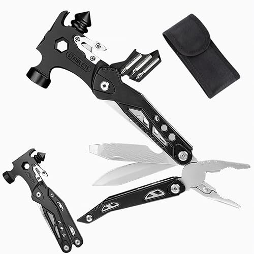 Hammer Multitool: 16 In 1 Multi Tool Hammer Camping Gear - Gifts for Men Boyfriend Husband Father, Cool Gadgets, Small Hammer with Screwdriver Bits Set for Camping Outdoor Home DIY Use