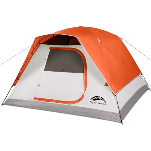 Happy Travel Camping Tent, 4/5 Person Dome Tents for Camping with Rainfly, Waterproof Clip Easy Setup Portable Family Tent with Mesh Windows, 20% More Headroom Backpacking Tents for Camping & Hiking