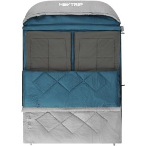 HEYTRIP Double Sleeping Bag with Blanket Queen Size Two Person Sleeping Bag for Adults 20 Degree Sleeping Bag for Couples, Blue