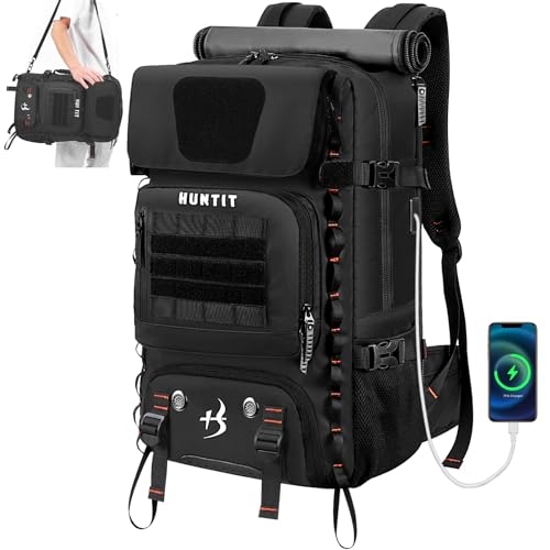 HUNTIT Travel Backpack, Carry-on Multi-Purpose Laptop Backpack,Tactical Backpack Luggage Fit Convertible Backpack 600D Polyester Water Resistant, Hiking Backpack for Men and Women(Black)