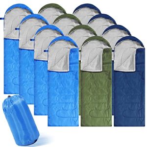 Junkin 12 Pcs Camping Sleeping Bag Bulk for Homeless 4 Seasons Cold Warm Weather Sleeping Bags Waterproof Lightweight with Compression Bag Camping Gear Equipment for Adults Kids Backpacking Hiking