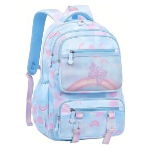 Kids Backpack for Girls Butterfly, Multi-Pocket Girls School Backpack with Chest Buckle, Blue