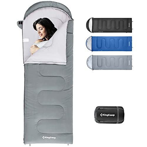 KingCamp Camping Sleeping Bags, Lightweight 87*30 Sleeping Bag for Adult & Kid, Zip Together for Family Camping Backpacking Hiking, Waterproof 3 Season Warm & Cold Weather Camping Outdoor Gear Grey R