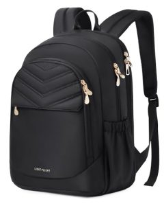 LIGHT FLIGHT Travel Backpack for Women, 15.6" Laptop Backpack with USB Charging Hole, Water Resistant, Large Capacity, Black Daypack for College, Work, Casual Computer Bags