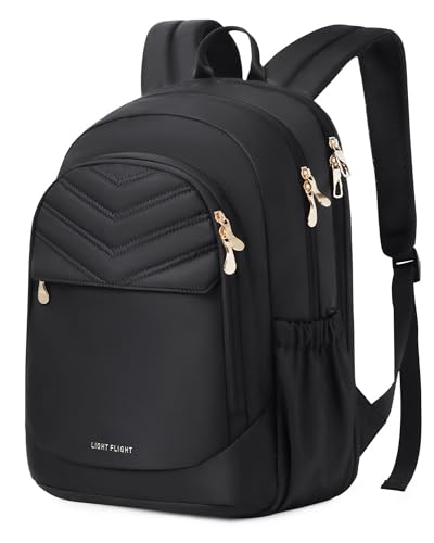 LIGHT FLIGHT Travel Backpack for Women, 15.6" Laptop Backpack with USB Charging Hole, Water Resistant, Large Capacity, Black Daypack for College, Work, Casual Computer Bags