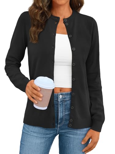 LILLUSORY Women's Cardigan Sweaters Lightweight Fall Oufits Clothes Fashion Trendy Long Sleeve Tops Casual Jackets X-Large Black