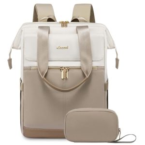 LOVEVOOK Laptop Backpack for Women, 15.6 Inch Work Laptop Bag with USB Port, Fashion Teacher Nurse Backpack Purse, Waterproof Travel Computer Backpack with Organizer Bag, 2PCS, Beige-Khaki