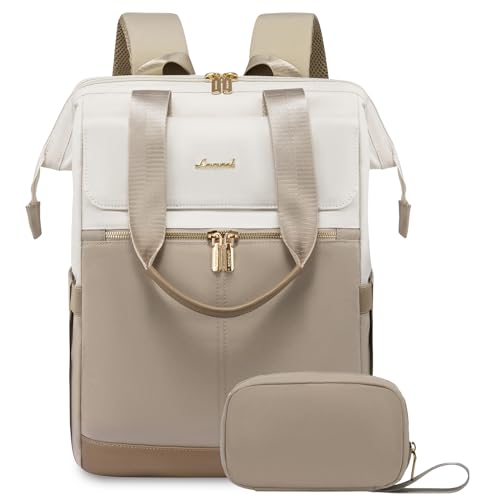 LOVEVOOK Laptop Backpack for Women, 15.6 Inch Work Laptop Bag with USB Port, Fashion Teacher Nurse Backpack Purse, Waterproof Travel Computer Backpack with Organizer Bag, 2PCS, Beige-Khaki