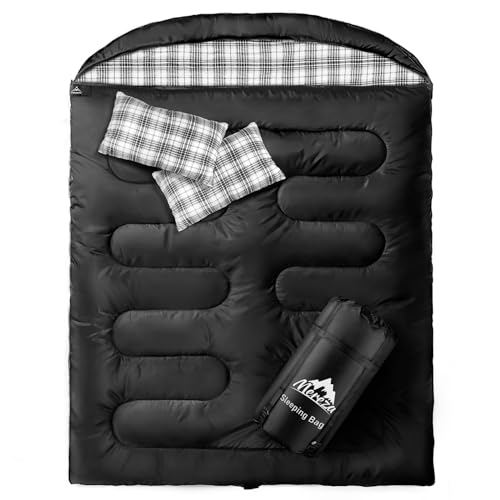 MEREZA Double Sleeping Bags for Adults 2 Person Sleeping Bag Flannel Warm Queen Size Two Person Sleeping Bag for Camping with Pillow