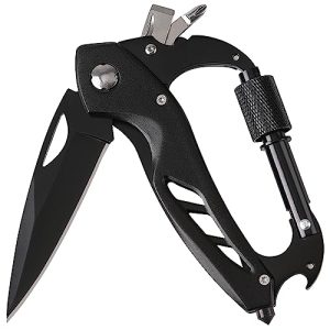 Multitool Carabiner with Folding Pocket Knife,Edc Carabiner Keychain with Bottle Opener, Window Breaker and Screwdriver,Survival Gear for Outdoor Camping Hiking