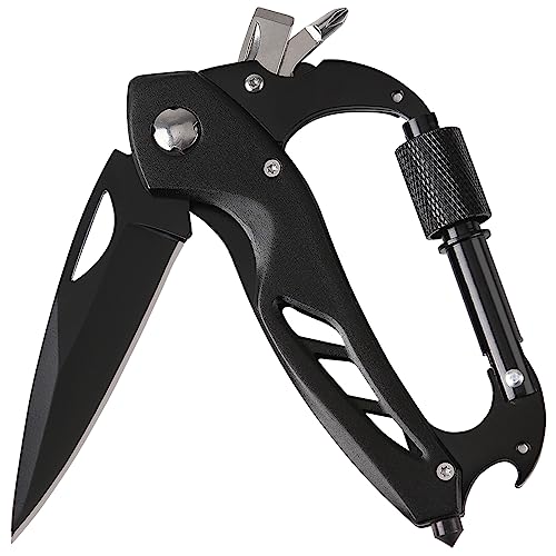 Multitool Carabiner with Folding Pocket Knife,Edc Carabiner Keychain with Bottle Opener, Window Breaker and Screwdriver,Survival Gear for Outdoor Camping Hiking