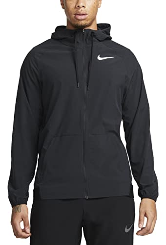 Nike Pro Dri-FIT Flex Vent Men's Full-Zip Hooded Training Jacket (as1, alpha, l, regular, regular, Black/White, Large)