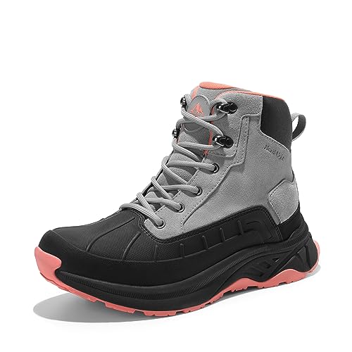 NORTIV 8 Women's Waterproof Hiking Boots Lightweight Outdoor Trekking Camping Trail Work Boots Duck Boots Size 8 W US SNHB2312W, LIGHT GREY/PINK