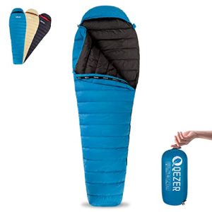 QEZER Ultralight Down Sleeping Bag for Adults 44-62 Degree F with 600 Fill Power, Compact Summer Sleeping Bag with Compression Sack for Backpacking, Hiking and Camping