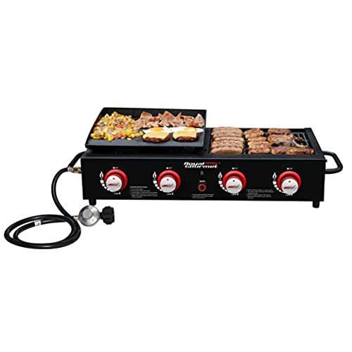 Royal Gourmet GD4002T 4-Burner Tailgater Grill Griddle Combo, Portable Propane Gas Grill and Griddle Combo for Backyard or Outdoor BBQ Cooking, 40,000 BTUs, Black