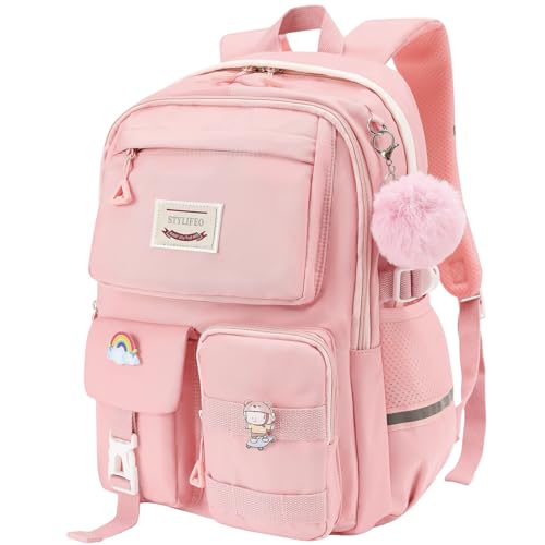 Stylifeo Kawaii Girls Backpack for School Cute Teenage Bookbag With Multiple Pockets for Primary Elementary High School