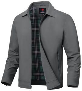 TBMPOY Men's Lightweight Jackets Casual Windbreaker Stylish Light Golf Full Zip Up Work Dress Business with Zip Pockets Deep Gray L
