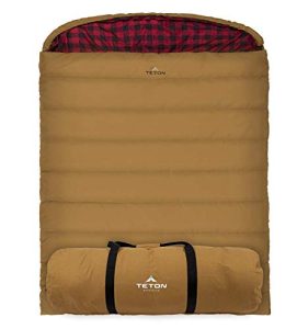 TETON Sports Canvas Mammoth Queen-Size Double Sleeping Bag; Warm and Comfortable for Family Camping , Brown Canvas, 94" x 62"