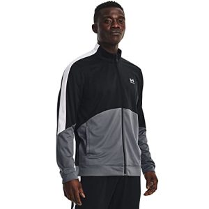 Under Armour Men's Tricot Fashion Jacket, (001) Black/Pitch Gray/White, Medium