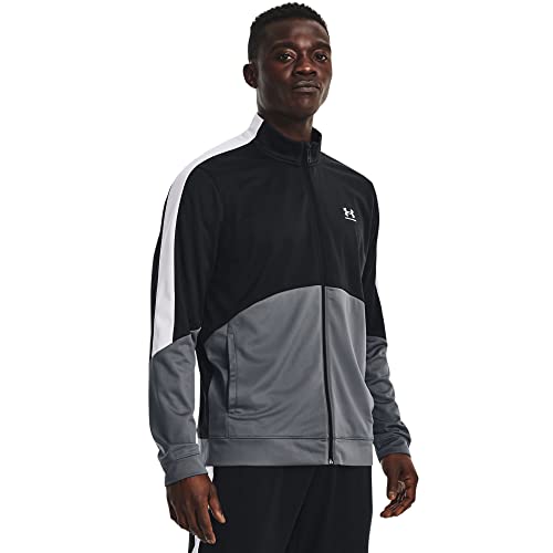 Under Armour Men's Tricot Fashion Jacket, (001) Black/Pitch Gray/White, Medium