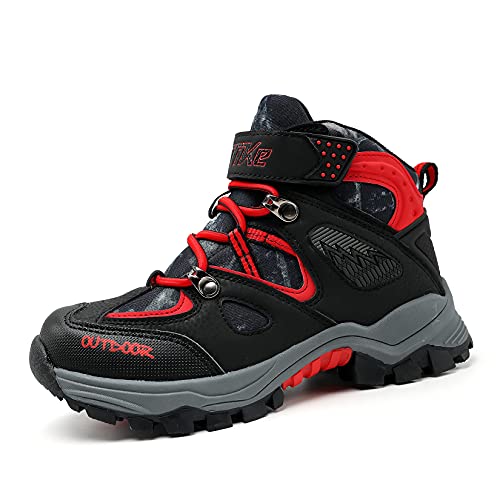 VITUOFLY Boys Hiking Boots Kids Warm Winter Snow Boots Girls Hiking Shoes Outdoor Adventure Trekking Shoes Anti-skid Sneakers Steel Buckle Durable Comfortable Red Size 10