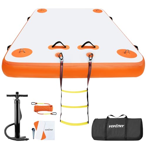 VOFiTNY Inflatable Floating Dock Swim Air Platform Island Raft Mat for Lake Pool Beach Ocean with Rope Ladder, Non-Slip Surface (5ft x 6ft x 6in, Orange)