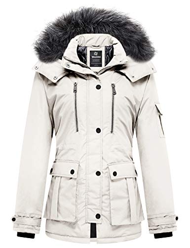 wantdo Women's Warm Heavyweight Jacket for Cold Winter Fur Hooded Coat (Beige, X-Large)