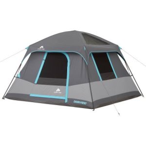10' x 9' Ozark Trail Six-Person Dark Rest Cabin Family Camping and Adventure Tent, Includes a Gear Loft, Hanging Organizer, and Electrical Port Access and Ground Vent for Improved Air Circulation